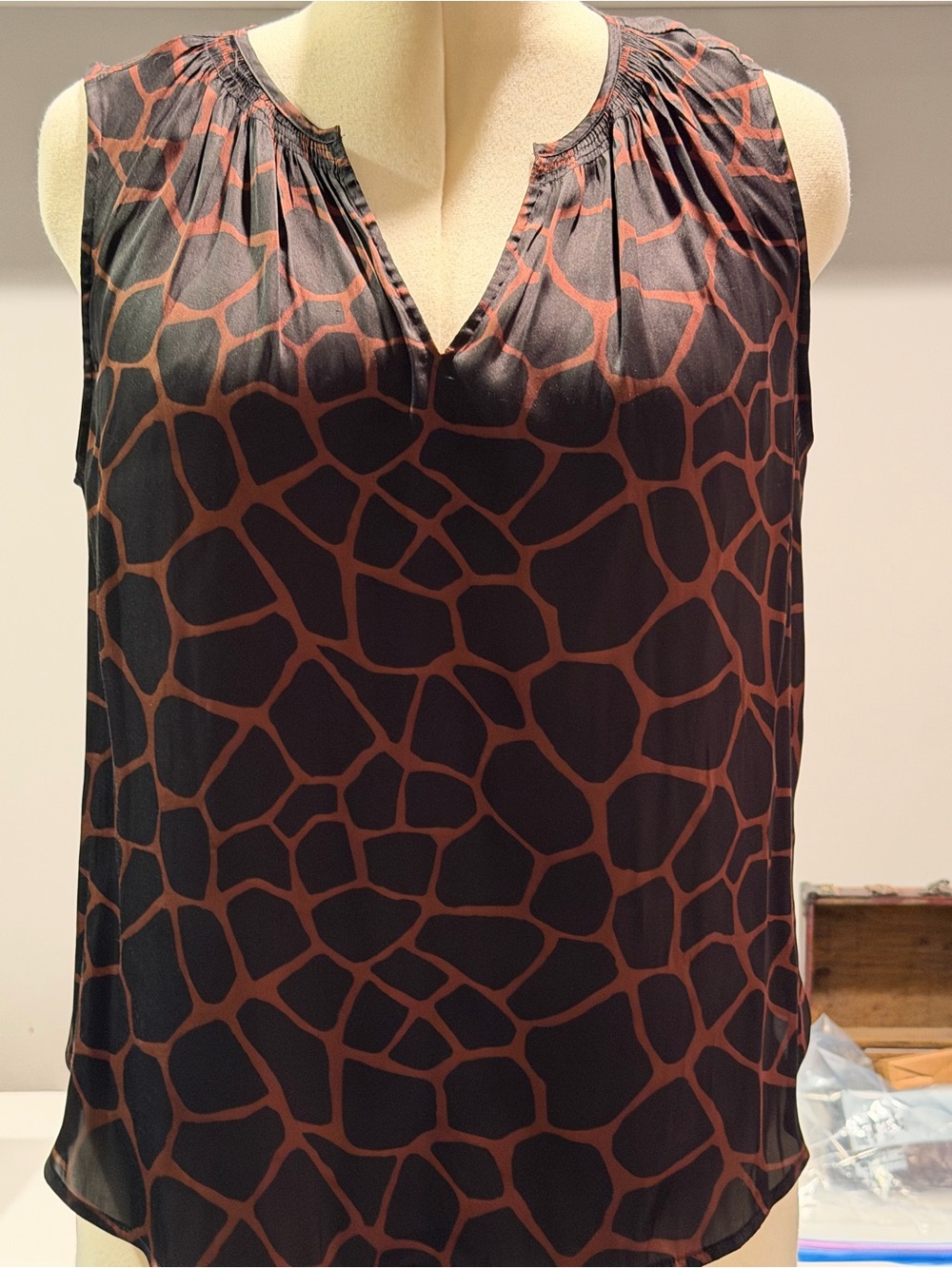 Banana Republic Black & Brown Animal-Print Sleeveless Shell